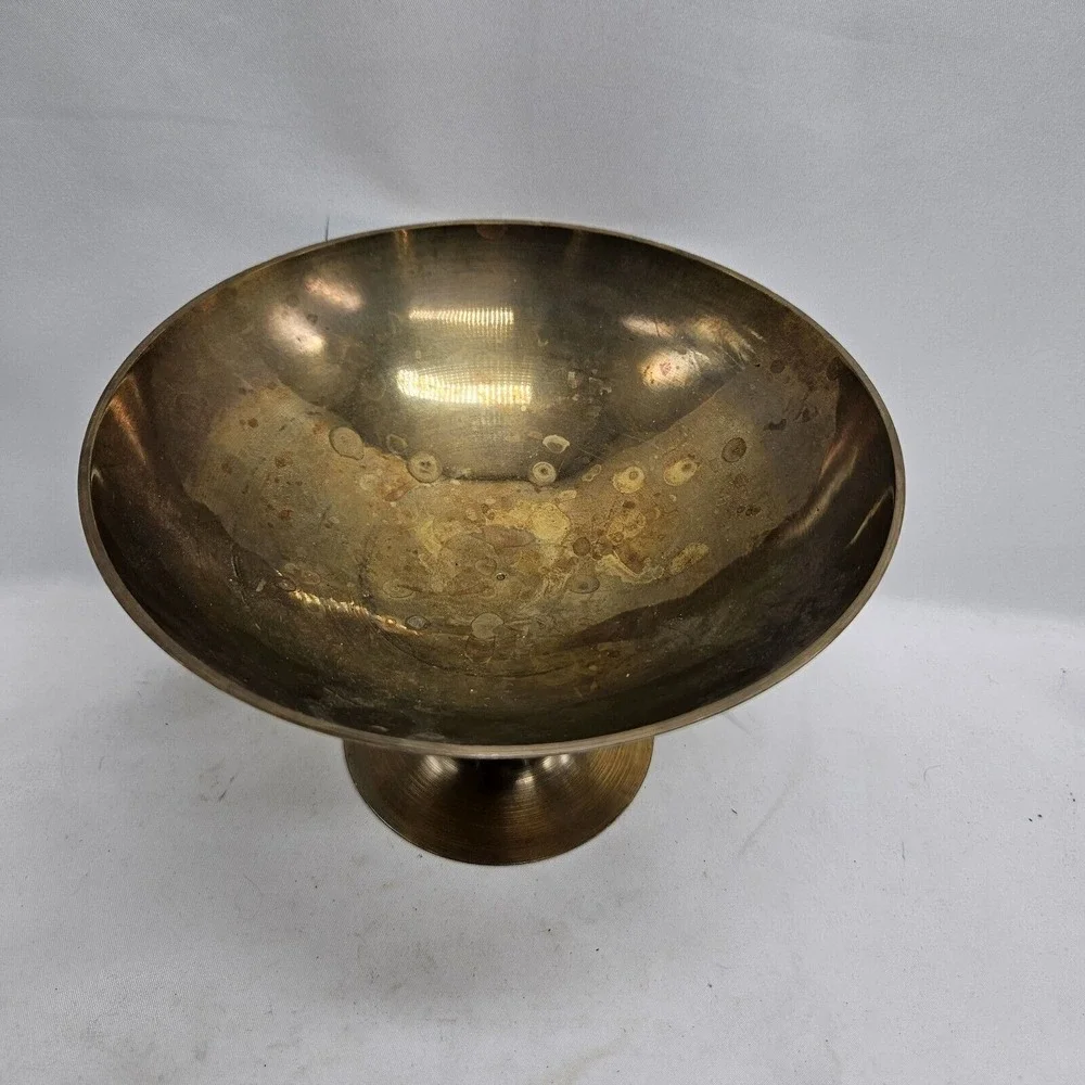 VINTAGE‎  ZY India World Gift Brass Footed Pedestal Bowl BRASS ETCHED